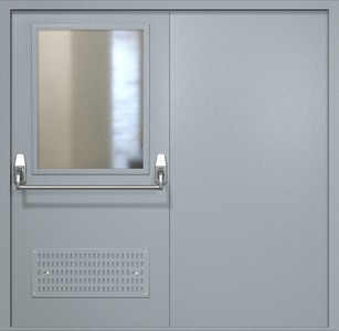 Двупольная техническая дверь RAL 7040 Антипаника с широким стеклопакетом (вентиляция)