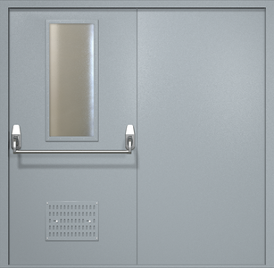 Двупольная техническая дверь RAL 7040 Антипаника с узким стеклопакетом (вентиляция)