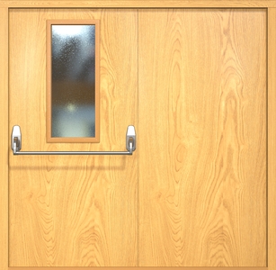 Двупольная противопожарная дверь ei60 МДФ Антипаника с узким стеклопакетом
