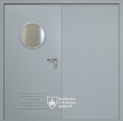 Двупольная техническая стальная дверь RAL 7040 с круглым стеклопакетом (вентиляция)