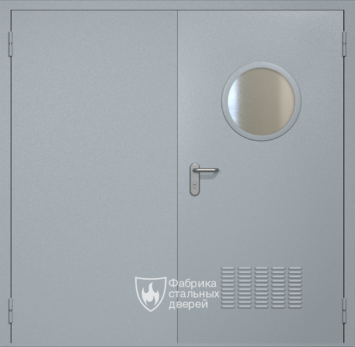 Двупольная техническая стальная дверь RAL 7040 с круглым стеклопакетом (вентиляция)