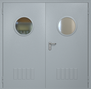 Двупольная техническая стальная дверь RAL 7040 с круглыми стеклопакетами (вентиляция)