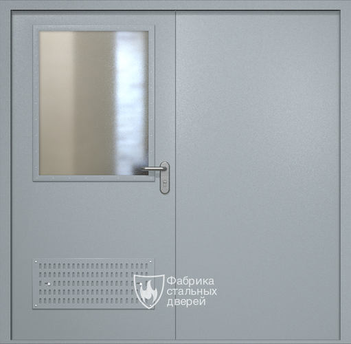 Двупольная техническая стальная дверь RAL 7040 с широким стеклопакетом (вентиляция)