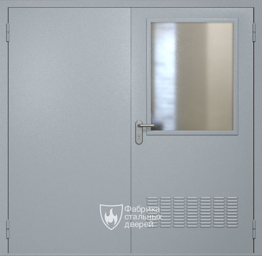 Двупольная техническая стальная дверь RAL 7040 с широким стеклопакетом (вентиляция)