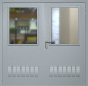 Двупольная техническая стальная дверь RAL 7040 с широкими стеклопакетами (вентиляция)