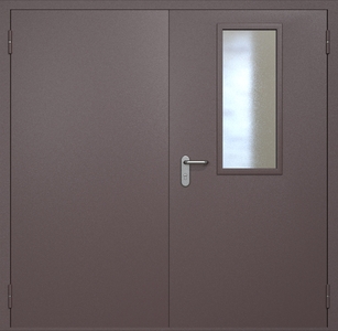 Двупольная противопожарная дверь ei60 RAL 8017 с узким стеклопакетом