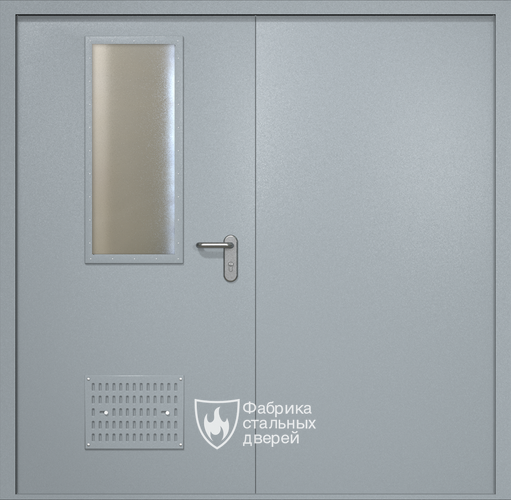 Двупольная техническая стальная дверь RAL 7040 с узким стеклопакетом (вентиляция)
