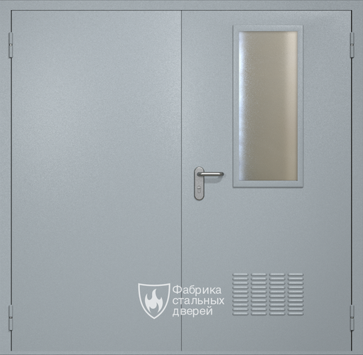 Двупольная техническая стальная дверь RAL 7040 с узким стеклопакетом (вентиляция)