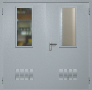 Двупольная техническая стальная дверь RAL 7040 с узкими стеклопакетами (вентиляция)