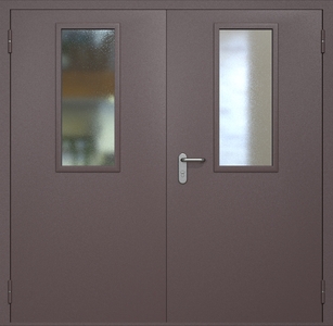 Двупольная противопожарная дверь ei60 RAL 8017 с узкими стеклопакетами