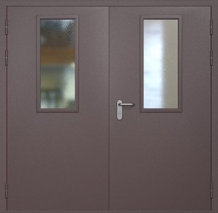 Двупольная противопожарная дверь eis60 RAL 8017 с узкими стеклопакетами