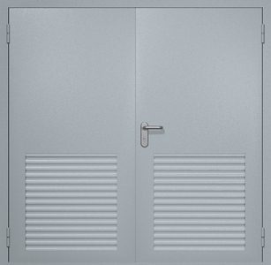 Двупольная техническая дверь RAL 7040 с большими жалюзийными решетками