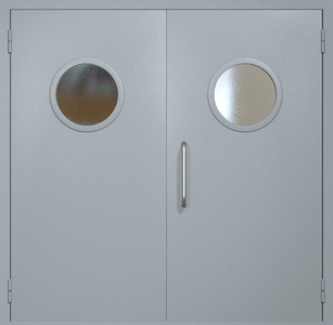 Двупольная техническая дверь RAL 7040 с круглыми стеклопакетами (ручка-скоба)