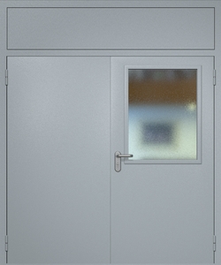 Двупольная техническая дверь RAL 7040 с широким стеклопакетом (фрамуга)
