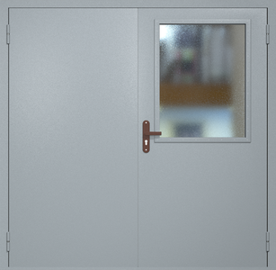 Двупольная техническая дверь RAL 7040 с широким стеклопакетом
