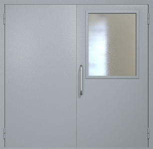 Двупольная техническая дверь RAL 7040 с широким стеклопакетом (ручка-скоба)
