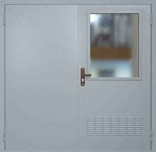 Двупольная техническая дверь RAL 7040 с широким стеклопакетом (вентиляция)