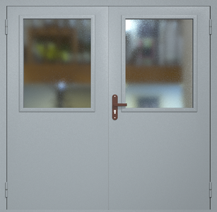 Двупольная техническая дверь RAL 7040 с широкими стеклопакетами