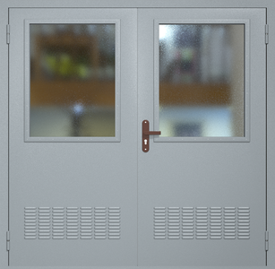 Двупольная техническая дверь RAL 7040 с широкими стеклопакетами (вентиляция 2 шт)