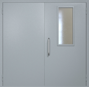Двупольная техническая дверь RAL 7040 с узким стеклопакетом (ручка-скоба)
