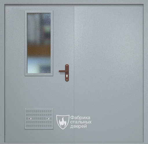 Двупольная техническая дверь RAL 7040 с узким стеклопакетом (вентиляция)