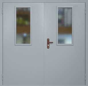 Двупольная техническая дверь RAL 7040 с узкими стеклопакетами