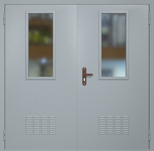Двупольная техническая дверь RAL 7040 с узкими стеклопакетами (вентиляция 2 шт)