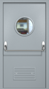 Однопольная техническая дверь RAL 7040 Антипаника с круглым стеклопакетом (вентиляция)