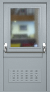 Однопольная техническая дверь Антипаника с широким стеклопакетом (вентиляция)