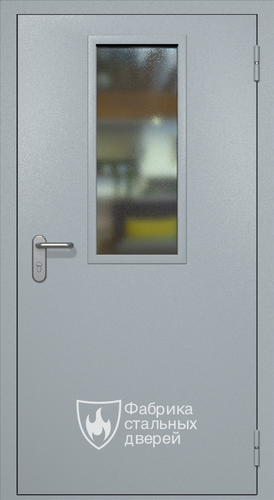 Однопольная противопожарная дверь RAL 7040 ei60 Антипаника с узким стеклопакетом
