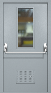 Однопольная техническая дверь RAL 7040 Антипаника с узким стеклопакетом (вентиляция)