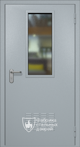 Однопольная техническая дверь RAL 7040 Антипаника с узким стеклопакетом (вентиляция)