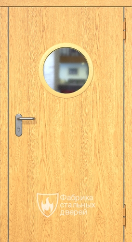 Однопольная противопожарная дверь ei60 МДФ Антипаника с круглым стеклопакетом