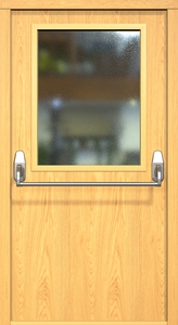 Однопольная противопожарная дверь ei60 МДФ Антипаника с широким стеклопакетом