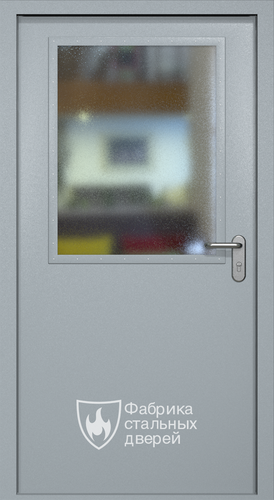 Однопольная противопожарная дверь RAL 7040 ei60 с широким стеклопакетом