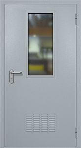 Однопольная техническая стальная дверь с узким стеклопакетом (вентиляция)