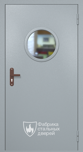 Однопольная техническая дверь RAL 7040 с круглым стеклопакетом