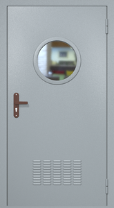 Однопольная техническая дверь RAL 7040 с круглым стеклопакетом (вентиляция)