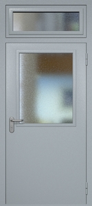 Однопольная техническая дверь RAL 7040 с широким стеклопакетом (остекленная фрамуга)