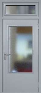 Однопольная техническая дверь RAL 7040 с удлиненным широким стеклопакетом (остекленная фрамуга)