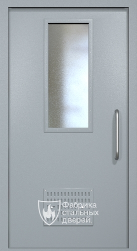 Однопольная техническая дверь RAL 7040 с узким стеклопакетом (ручка-скоба, вентиляция)