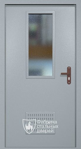 Однопольная техническая дверь RAL 7040 с узким стеклопакетом (вентиляция)