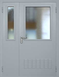 Полуторная техническая стальная дверь RAL 7040 с широкими стеклопакетами (вентиляция)
