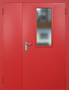 Полуторная противопожарная дверь ei60 RAL 3000 с узким стеклопакетом