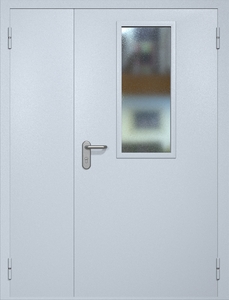 Полуторная противопожарная дверь ei60 RAL 7035 с узким стеклопакетом