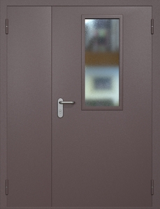 Полуторная противопожарная дверь ei60 RAL 8017 с узким стеклопакетом