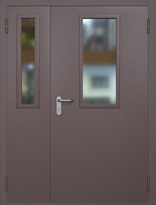 Полуторная противопожарная дверь ei60 RAL 8017 с узкими стеклопакетами