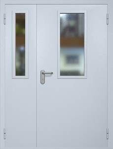 Полуторная противопожарная дверь ei60 RAL 7035 с узкими стеклопакетами