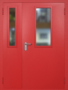 Полуторная противопожарная дверь ei60 RAL 3000 с узкими стеклопакетами