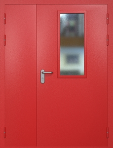 Полуторная противопожарная дверь eis60 RAL 3000 с узким стеклопакетом